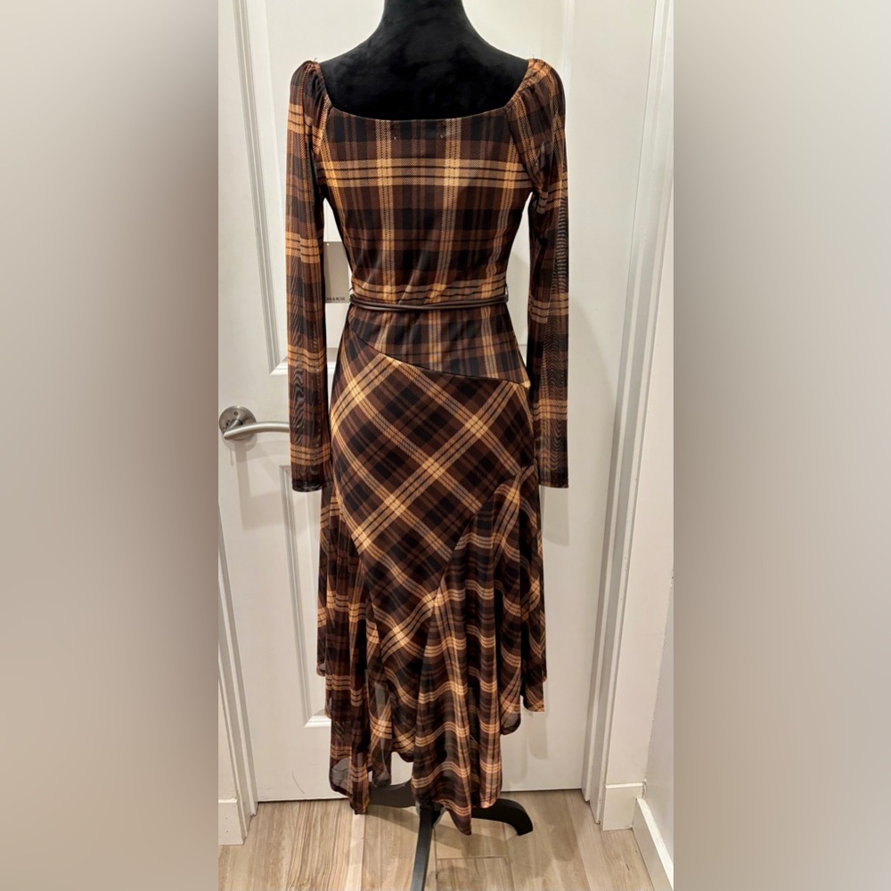 NWT Harlow & Rose 70’s retro plaid sheer layered waterfall dress - M - Picture 2 of 13